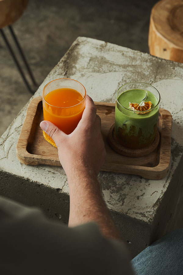 Jus de mandarine et matcha à la mandarine
